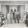 Library for the Blind, Dedication, Ribbon Cutting: (front row left-right) Raymond A. Harris, Librarian; Ralp A. Beals, Director, The New York Public Library; Honorable Frederick H. Zurmuhlen, Commissioner of Public Works; Mr. Morris Hadley, President, the New York Public Library. (rear row, at left) Peter B. Putnam, Author and Assistant Instructor, princeton University; (2nd from right) Mr. John M. Cory, Chief, Circulation Department, the New York Public Library