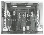 New Dorp, Dedication. From left: Joan treble, Richmond Borough Coordinator; Robert T. Connor, Richmond Borough President; Edward V. Curry, Councilman; Eleanor Ayoub, Branch Librarian; Holt Meyer, Director, Office of Staten Island Development; Julia Brody, Coordinator of Administrator Services; Alfred C. Maevis, Commissioner of Department of Public Works