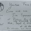 Pelham Bay, "Yankee Fans! Come and see Jim Spencer at Pelham Bay Library, Wednesday, September 5, 1979. Admission free! All invited!"