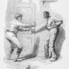 "Giving Tom a violent kick with his heavy boot"