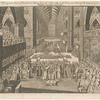 A perspective view of Westminster Abbey, from the high altar to the west end, shewing the manner of his Majesty's crowning.