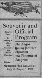 Souvenir official program and music of the Negro Young Peoples'   Christian and Educational Congress