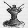 Basons, or earthenware plates, fixed on a broad pedestal about a foot in height and filled with food for one or more