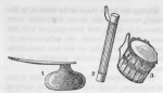 Musical instruments: 1. lokanga, 2. valiha, and 3. drum