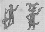 Two figures of men representing two war fetiches, the one armed with a musket, and the other with a broad sword