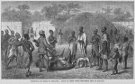 Presenting my spoils to Rumanika. Heads of three white rhinoceros shot in Karague.
