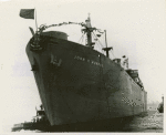 Bow-side view of Liberty ship SS John H. Murphy just after it slid down the ways into the Curtis Bay on the day of its launching
