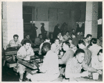 Students at the University Study Center, first U. S. Army operated university for soldiers, Florence, Italy, are fed in modern cafeteria style mess halls