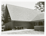 Exterior view of Riverdale branch with oblique view of peaked roof and windows