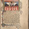 Miniature of Soul shown souls burning in Purgatory, comforted by Prayer.  Initial, border design, rubrics and placemarkers.