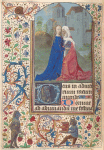 Miniature of the Visitation, border with grotesques, strawberries and flowers, initial