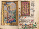Miniature of Cucifixion with image of Dominican nun (sponsor of book); and facing text page.