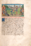 Leaf with miniature of Subjugation of Carthage by Scipio Africanus