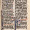 Proverbs, historiated initial, Solomon beating student; decorated prologue initial