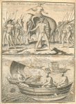The king of Kochin riding on an elephant, attended by his Nayros; Small Indian vessels used on the Coast of Malabar