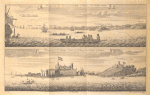 Prospect of the coast from El Mina to Mowri; Negro canoes carrying slaves at Mansrow; Prospect of St. Georges castle at El Mina