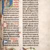 Opening of part 2. Hand 1(?), large initial with miniature of Virgin and Child at the Nativity; coat of arms of the monastery of Melk