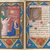 Annunciation with the same border design on both pages of the opening