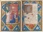 Annunciation with the same border design on both pages of the opening