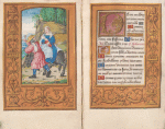 Miniature of Flight into Egypt; border dated 1544 in small plaques on the outer margins
