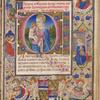 Historiated initial of the Virgin and Child; figures in borders of the Annunciation, Abraham, Aaron and Moses, God the Father. Coat of arms of the Leoni and Savonarola families of Padua