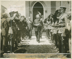 President Hoover leaving a church service on his return journey from Gettysburg, where he said in a Memorial Day Address: "The abuse of politics often muddies the stream for constructive thought and dams back the flow of well-considered action."