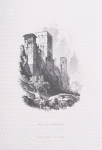 The original Alhambra of 1832 was not illustrated, but was a catalyst nevertheless for a romantic vogue of Alhambraism which shortly drew European artists and writers to Spain. This drawing of the castle, by Scottish painter David Roberts, appeared with companion pieces, in several subsequent editions of Irving's book.