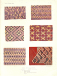 Tissus de raphia brodés. 1-5. Bangongo. 6. Bashoba (broderie inachevée).