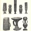 1. Tambour Bambala. -- 2 et 4. Tambours Bangongo, type Buluba. -- 3. Tambour Bangongo, type Musumba. -- 5. Tambour Bakongo. -- 6. Tambour Bambala, type Bukita, datant du règne du chef Bom Bosh. -- 7. Trône des Grands Chefs Bambala. -- 8. Tambour Bambala.