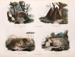 Nlle. Hollande. Cabanes du port du Roi Georges. (3 pieds de haut.), Cabanes de la baie Jervis. (6 pieds de haut.)., Nlle. Zélande. Cabanes de l'anse  de l' Astrolabe. (3 pieds de haut.), Cabanesde l'anse des toviens.