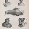 Nouvelle - Zélande. 1. 2. Vieille Femme et esclave de Wangari., 3. Pako chef du cap Reinga., 4. Tatouage de la Cuisse de Lako., 5. Naturel de Reinga.