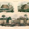 Tonga-Tabou. Maisons des habitans. (15 pds. de haut.)., Magazin aux vivres dans les habitations des chefs., Clôtures des Habitations. (de 5 à 7 pd 1/2  de haut.).
