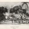 Incendie des Cabanes., du chef Tahofa, sur l'île Onéata. (Tonga-Tabou.).