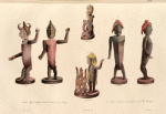 Nouvelle-Guinée.: 1. 2. 3. 4. Figures renfermées dans la maison sacrée a Dorey; 5. 6. Figures couchées sur des tombeaus dans l' s le Masmapi.