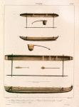 Guam.: 1. 2. 3. Pirogue d' umata, plan, profil et avant; 4. 5. Pirogue du Government, plan et profil; 6. vue par l'aviére; 7. Aviron; 8. Pagaie.