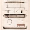 Célèbes.: 1. Pirogue de manado; 2. Avant; 3. Coupe; 4. Pgari; 5. Pirogue du lac de tondano plan; 6. Pirogue id de tondano profil; 7. Pirogue du id de tondano coupe; 8. Pagari en ébéne.