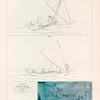 Archipel des calonines.: No,,1. Pres des sles camatam et fanadik, No,, 2 . Pros des sles elivi.: 1. 2. Ancres apperçues ;e gramd canon; 3. Ancre emportée par la chaloupe; 4. Grand amas de gueuses, de saumons de plomb, et de bois; 5. 6. 7. Pierriers et canon recuillis par la chaloupe; 8. Plaquesde plomb.