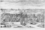 Camp des tirailleurs. -- D'un pas léger, soutenant, de leurs bras robustes, des calebasses sur leur tête, elle rentrent, rieuses et bruyantes, au camp des tirailleurs. (Compositions de M. le capitaine Philippe).
