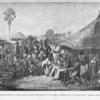 Palabre d'affaires entre le commandant E. Bouët-Willaumez et les chefs indigènes de la côte de Krou. (Aquarelle inédite de Darondeau.)
