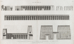 Île de Philæ. 1,6. Coupe et élévation de la galerie de l'est; 2,3,4,5. Élévations des deux colonnades et de l'édifice du sud; 7. Élévations du premier pylône.