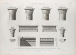 Île de Philæ. 1.2.3.4.11. Chapiteaux et corniche du portique du Grand Temple; 5.6. Corniches des deux pylônes; 7.8.9.10.12.13. Chapiteaux et corniche de la galerie de l'est.