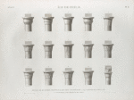 Île de Philæ. Détails de quatorze chapiteaux des deux colonnades. 1.2.3.4.5. Chapiteaux ébauchés; [6]-15. Chapiteaux de l'édifice du midi.