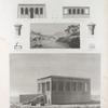 Île d'Éléphantine et Syène [Aswân]. 1. Vue perspective du temple du sud à Éléphantine; 2.3. Temple du nord; 4. Vue de l'île et des environs; 5-8. Plan, élévation et chapiteaux d'un temple à Syène; 9. Plan d'un édifice ruiné à Syène.