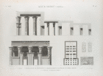 Koum Omboû (Ombos). 1-3. Plan, coupe, et élévation du Grand Temple; 4. Bas-reliefs du même temple; 5.6. Détails d'hieroglyphes.