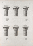Esné [Isnâ] (Latopolis). Plan et élévations de six chapiteaux du portique.