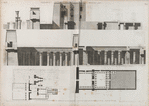 Thèbes. Medynet-Abou [Medinet Habu]. 1.4. Plan et coupe longitudinale du temple et de ses propylées; 2.3. Plan et coupe longitudinale du palais; 5. Plan du pavillon.