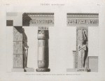 Thèbes. Medynet-Abou [Medinet Habu]. Détails d'un pilier caryatide et d'une colonne du péristyle du palais.
