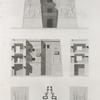Thèbes. Medynet-Abou [Medinet Habu]. Plan, élévation, coupes et détails de bas-reliefs du pavillon.
