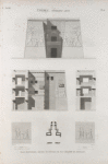 Thèbes. Medynet-Abou [Medinet Habu]. Plan, élévation, coupes et détails de bas-reliefs du pavillon.