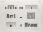 Thèbes. Medynet-Abou [Medinet Habu]. 1-3. Plan, élévation et coupe d'un temple situé à l'angle sud-est de l'enceinte; 4-8. Plan, élévation, coupes et bas-relief d'un temple au sud de l'Hippodrôme; 9. Porte située en avant du temple.